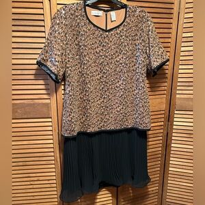 ELISABETH Dresses Liz Claiborne Animal Print Sequin Top with Black Chiffon Skirt